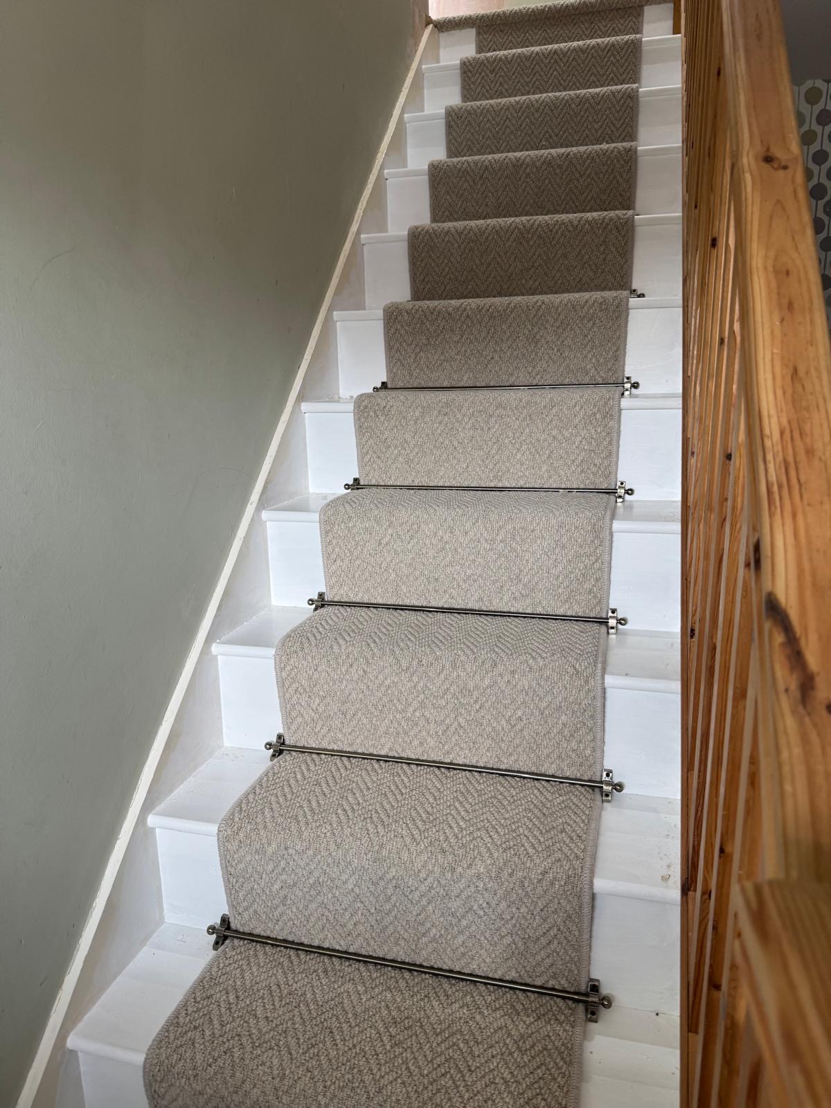 Herringbone stair runner fitted by Keens Carpets